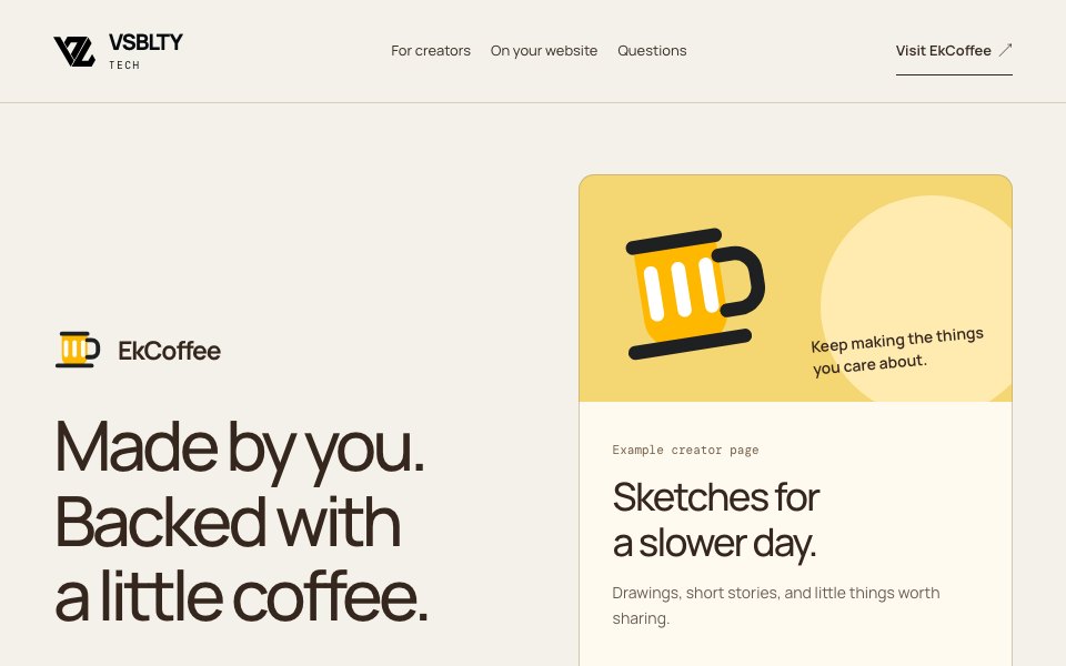 EkCoffee product story with its coffee mark and creator-support preview