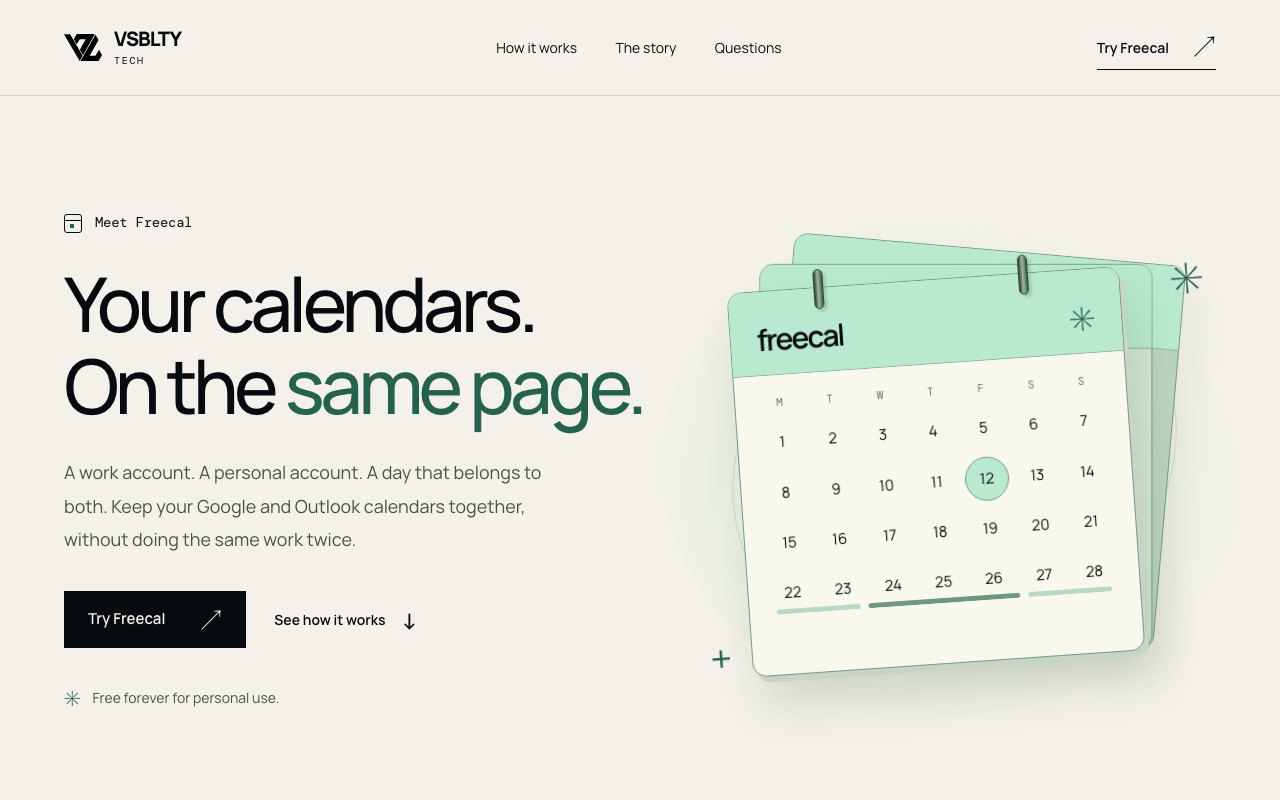 Preview of Freecal’s product page